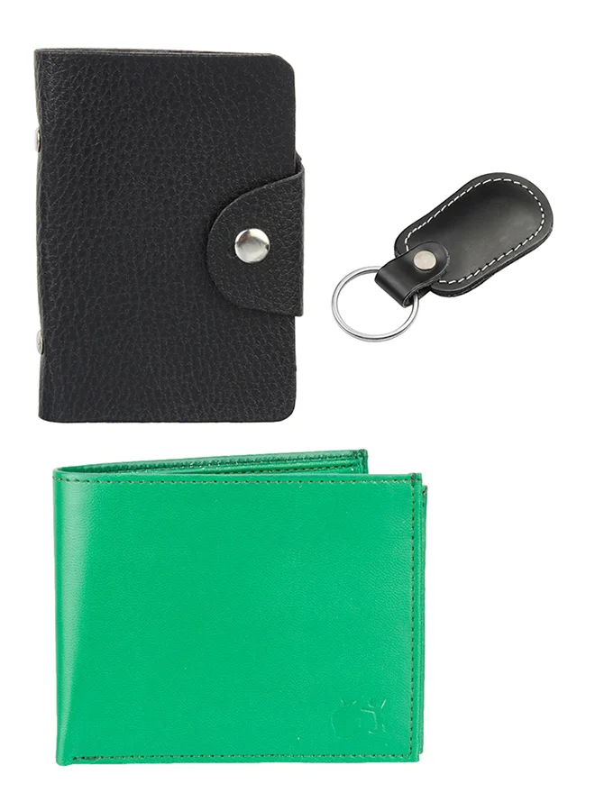 Generic 3-Piece Swiss Design Pack Of Wallet, Cardholder And Keychain Gift Set Green