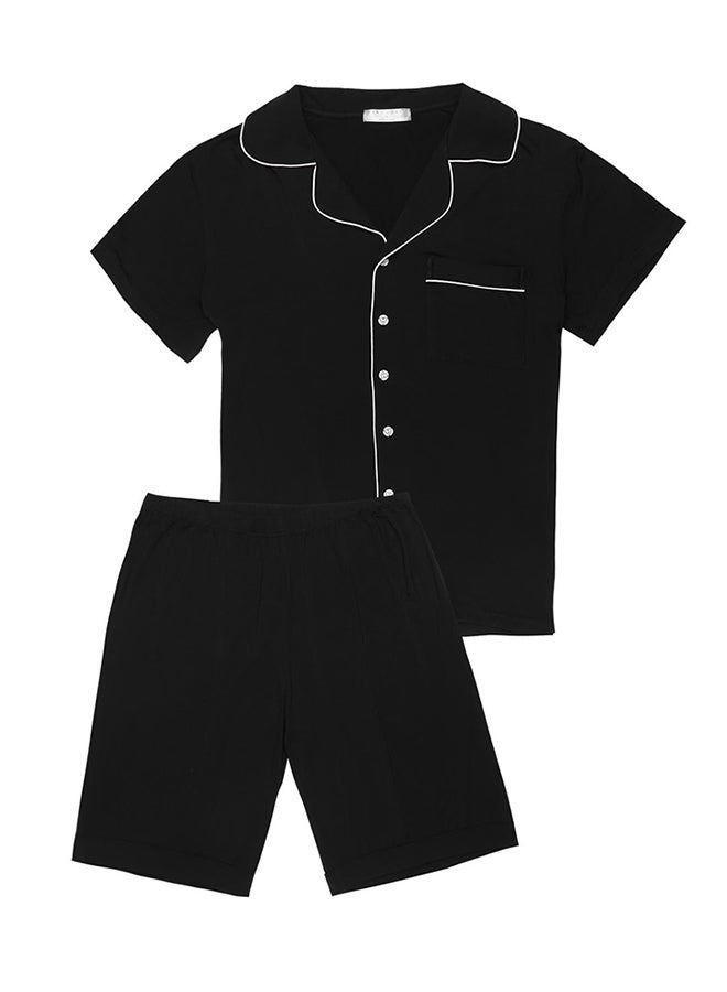 2-Piece Collared Shirt And Shorts Set Black - Image 1