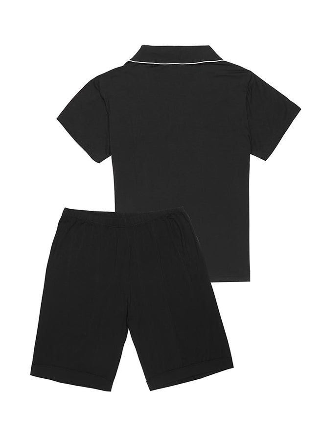 2-Piece Collared Shirt And Shorts Set Black - Image 2