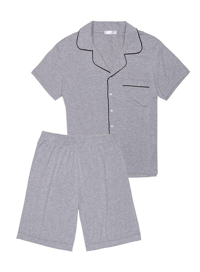 2-Piece Collared Shirt And Shorts Set Grey - Image 1