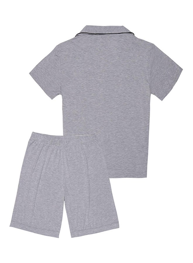 2-Piece Collared Shirt And Shorts Set Grey - Image 2