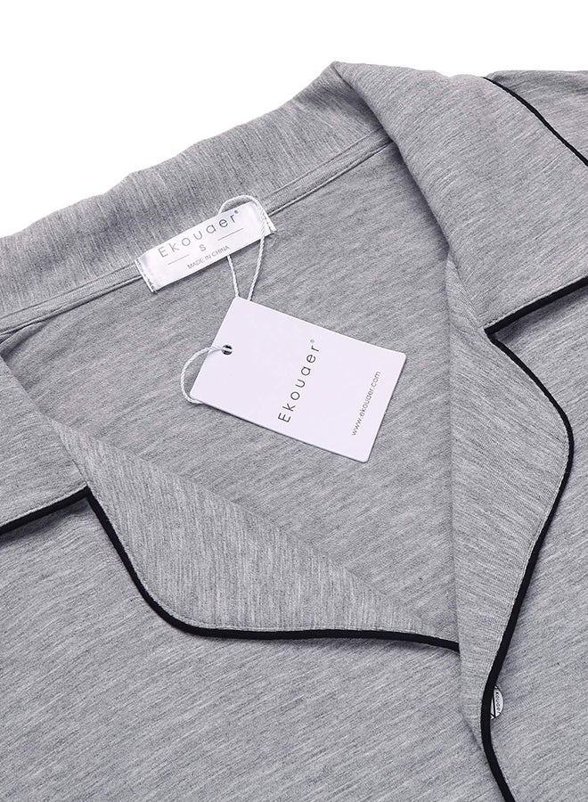 2-Piece Collared Shirt And Shorts Set Grey - Image 3