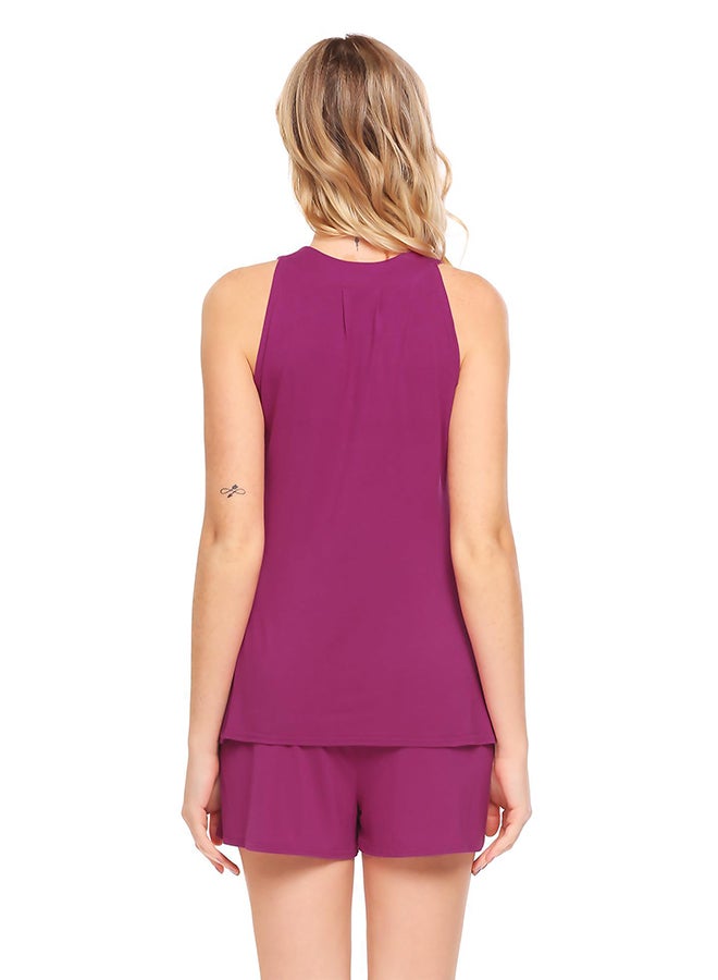 2-Piece Solid Tank Top And Shorts Set Purple  - Image 2