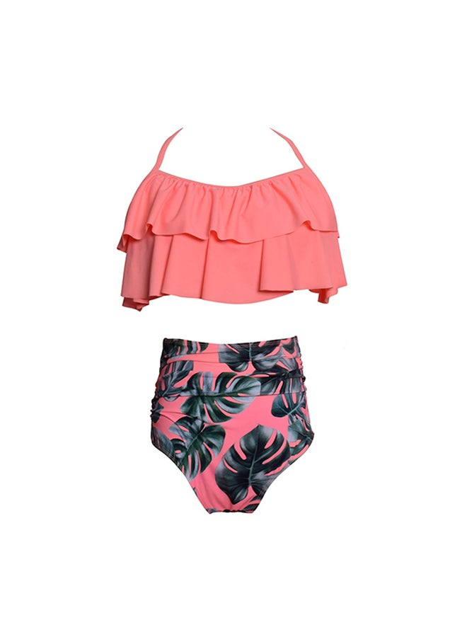 2-Piece Casual Style T-Shirt With Printed High Waist Shorts Set Pink/Blue  - Image 1