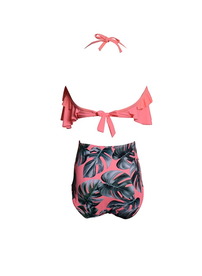 2-Piece Casual Style T-Shirt With Printed High Waist Shorts Set Pink/Blue  - Image 2