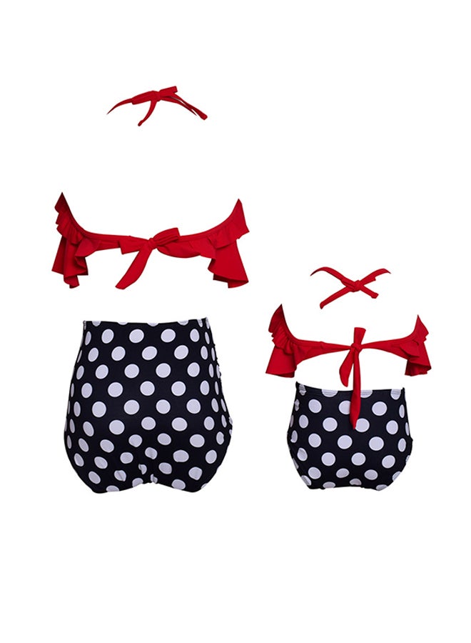 2-Piece Casual Style T-Shirt With Printed High Waist Shorts Set Red/Black/White  - Image 2