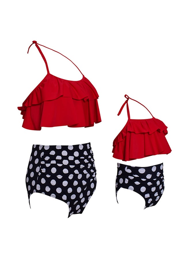 2-Piece Casual Style T-Shirt With Printed High Waist Shorts Set Red/Black/White  - Image 3