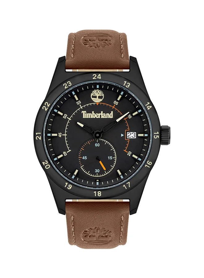 تمبرلاند ساعة يد بونتون مستديرة الشكل بعقارب وسوار من الجلد مقاس 45 مم - لون بني - طراز T TBL15948JYB-02