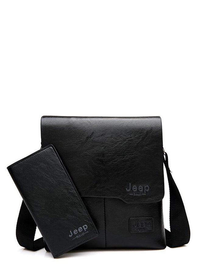 2-Piece Solid Color Waterproof Light Weight Chest Bag With Pouch Black 