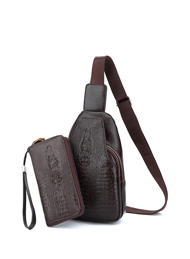 Zipper Closure Adjustable Strap Crossbody Bag Brown 