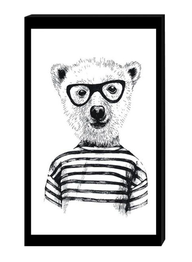 Hipster Bear Wall Decor Painting With Inner Frame Black/White 40 x 60cm