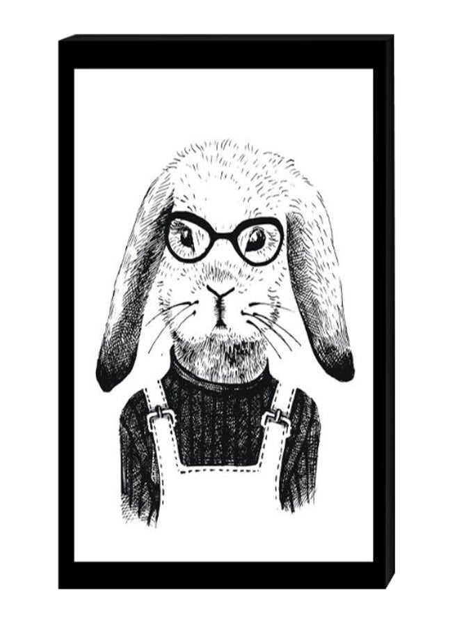 Hipster Rabbit Wall Decor Painting With Inner Frame Black/White 40 x 60cm