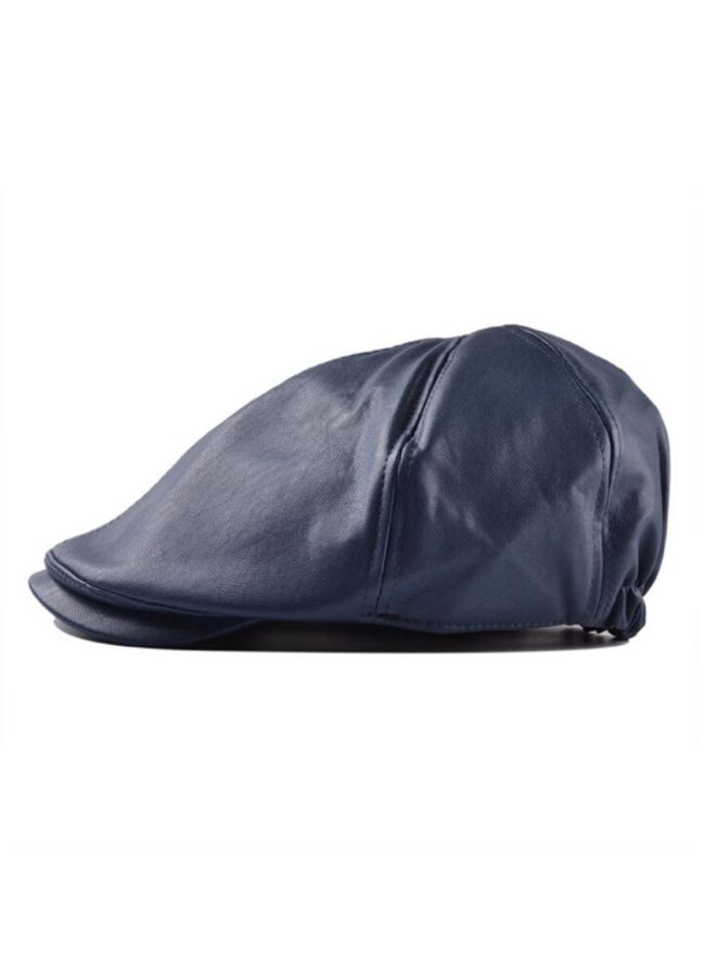 Fashion Solid Patterned Flat Beret Cap Navy Blue  - Image 2