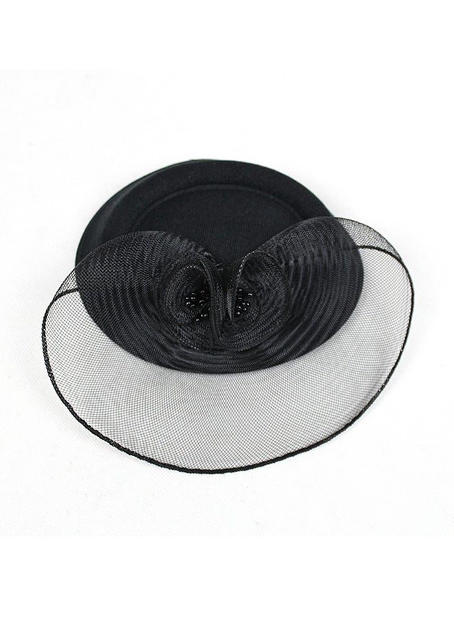Floral Patterned Bridal Yarn Feather Hat Black - Image 1