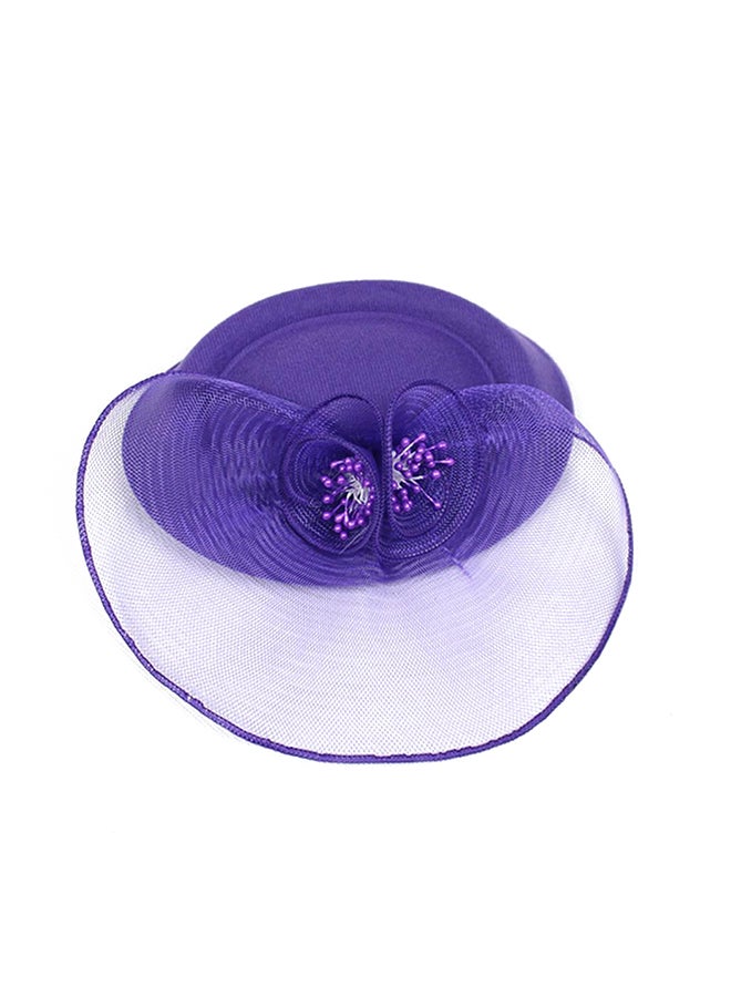 Floral Patterned Bridal Yarn Feather Hat Purple - Image 1