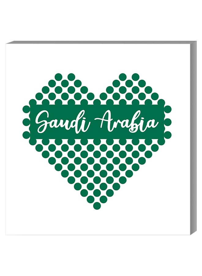 أتيك لوحة فنية لديكور الحائط بتصميم عبارة "Saudi Arabia" مع إطار داخلي أبيض/أخضر 40 x 40سم