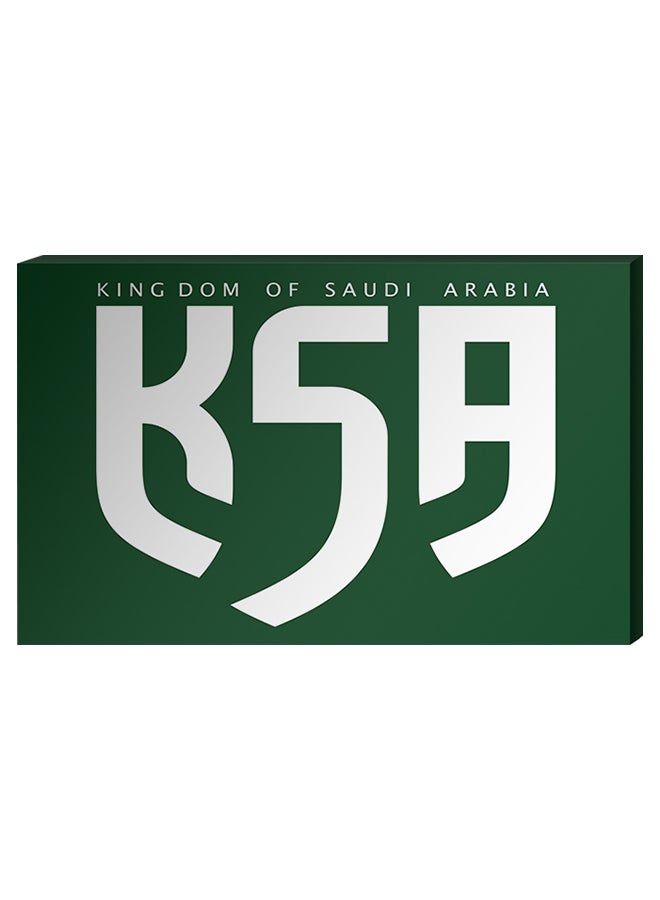 أتيك لوحة قماشية جدارية للديكور بإطار داخلي بتصميم يحمل كلمة KSA أخضر/أبيض 40 x 60سم 