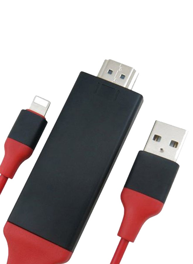 Generic - Lightning To USB To HDMI Adapter Cable Red/Black - Image 1