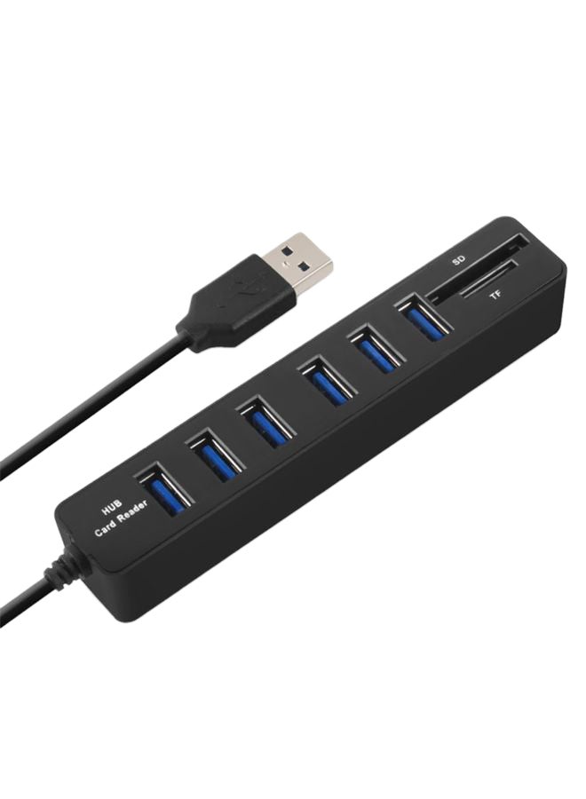 6-Port High Speed USB Hub With Card Reader Black