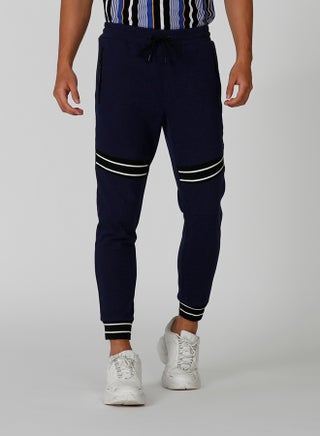 Regular Striped Polyester Blend Sweatpants Navy Blue - v1569057373/N29517487V_1
