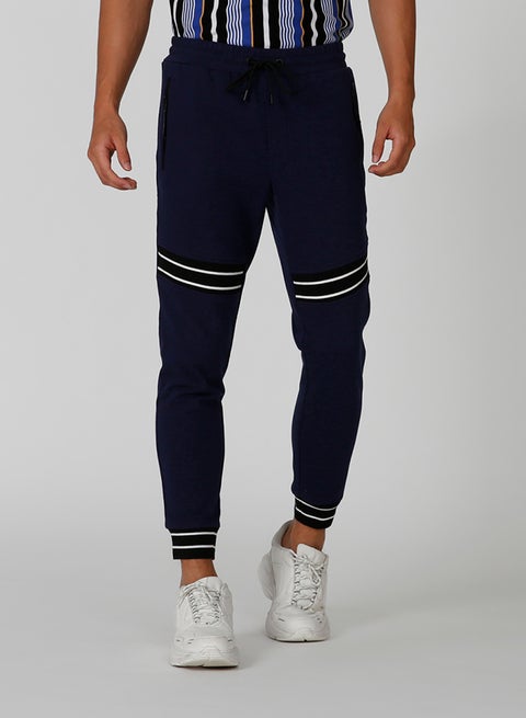 Regular Striped Polyester Blend Sweatpants Navy Blue