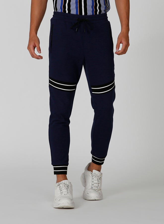 Regular Striped Polyester Blend Sweatpants Navy Blue
