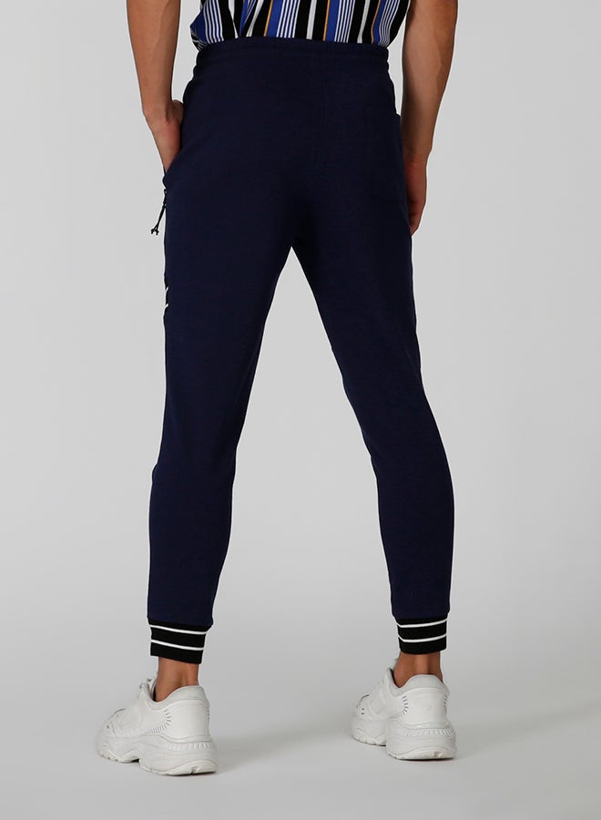 Regular Striped Polyester Blend Sweatpants Navy Blue