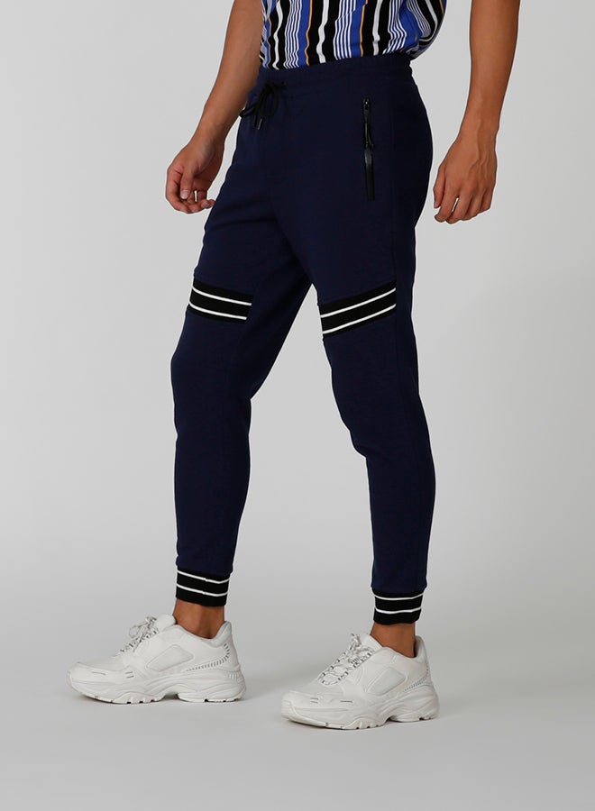Regular Striped Polyester Blend Sweatpants Navy Blue