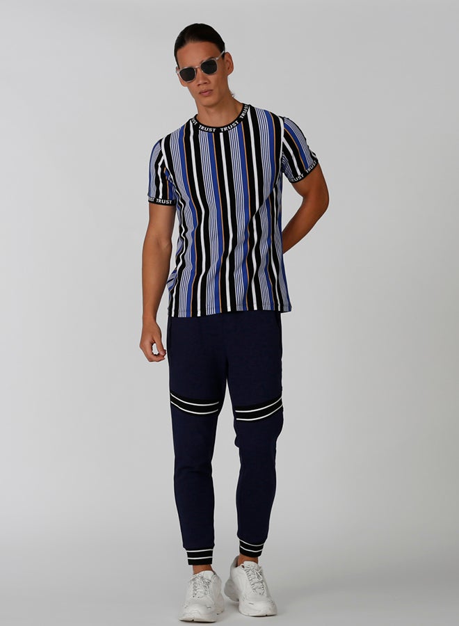 Regular Striped Polyester Blend Sweatpants Navy Blue