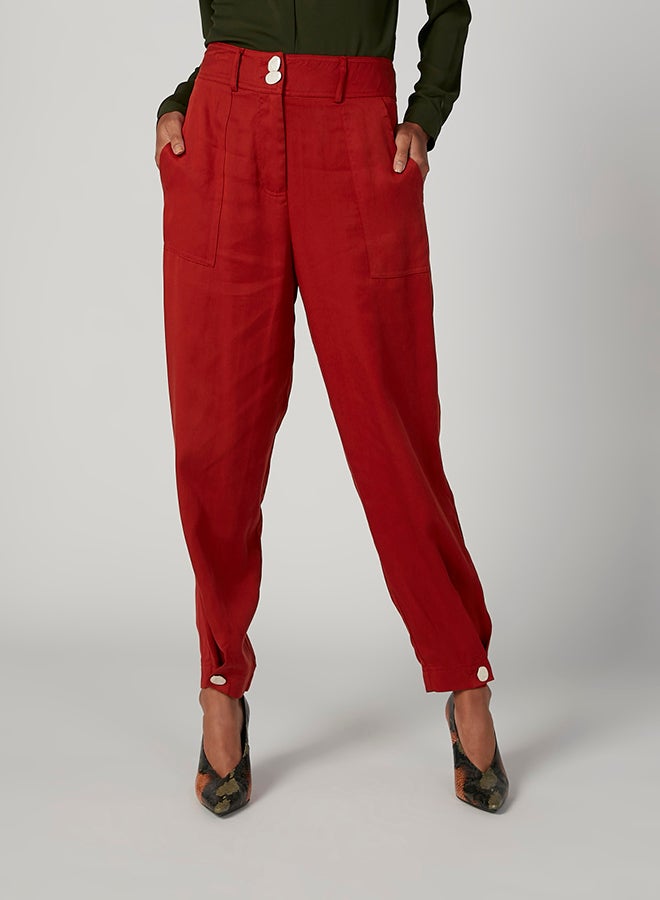 Iconic Faux Stone Button Detailed Pants Red - Image 1