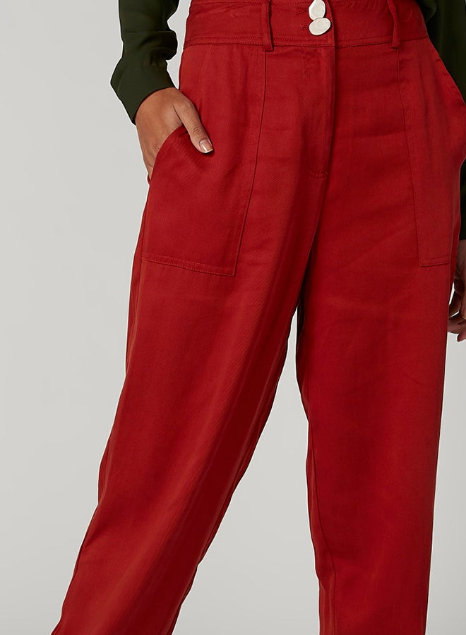 Iconic Faux Stone Button Detailed Pants Red - Image 4