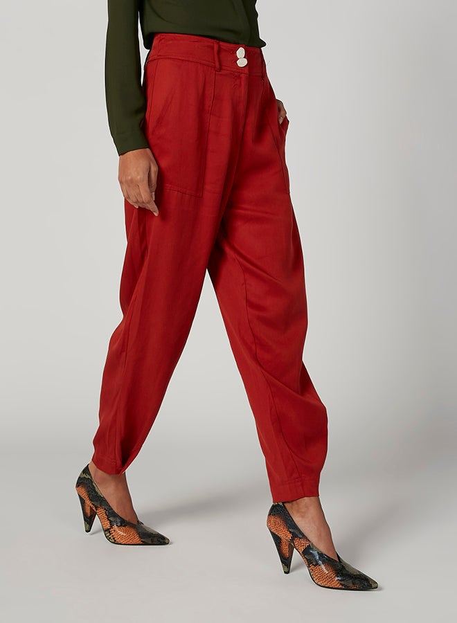 Iconic Faux Stone Button Detailed Pants Red - Image 3