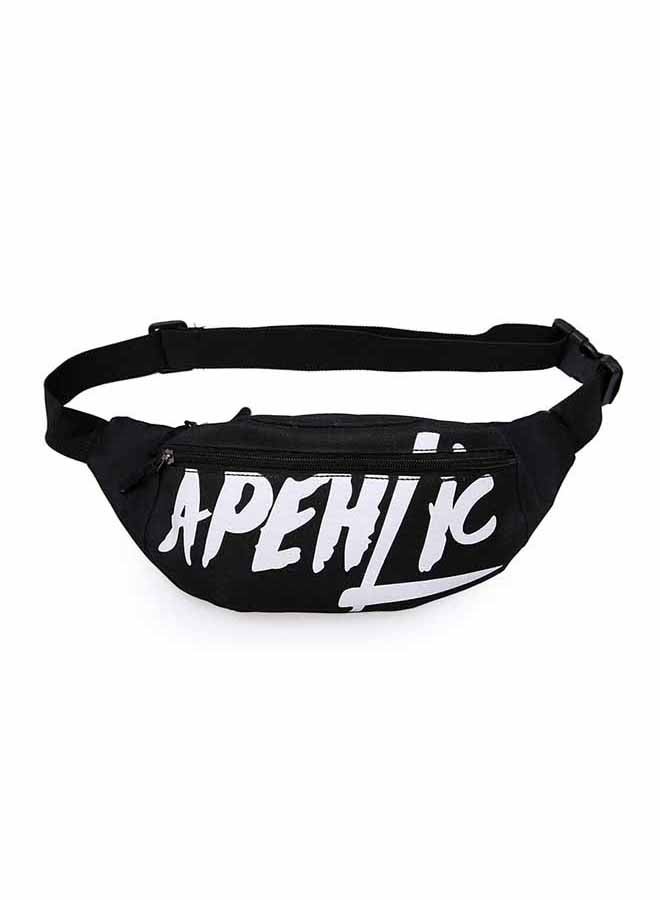 Letter Print Color Block Fashion Sports Waist Bag Black 