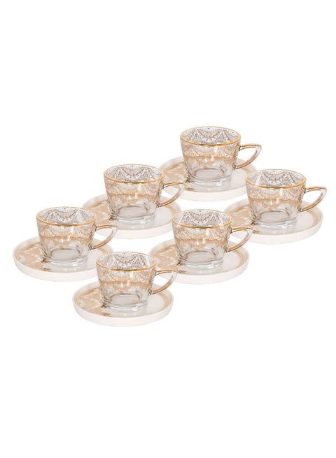 12-Piece Tea Cup And Saucer Set Gold/Clear/White 14.5inch