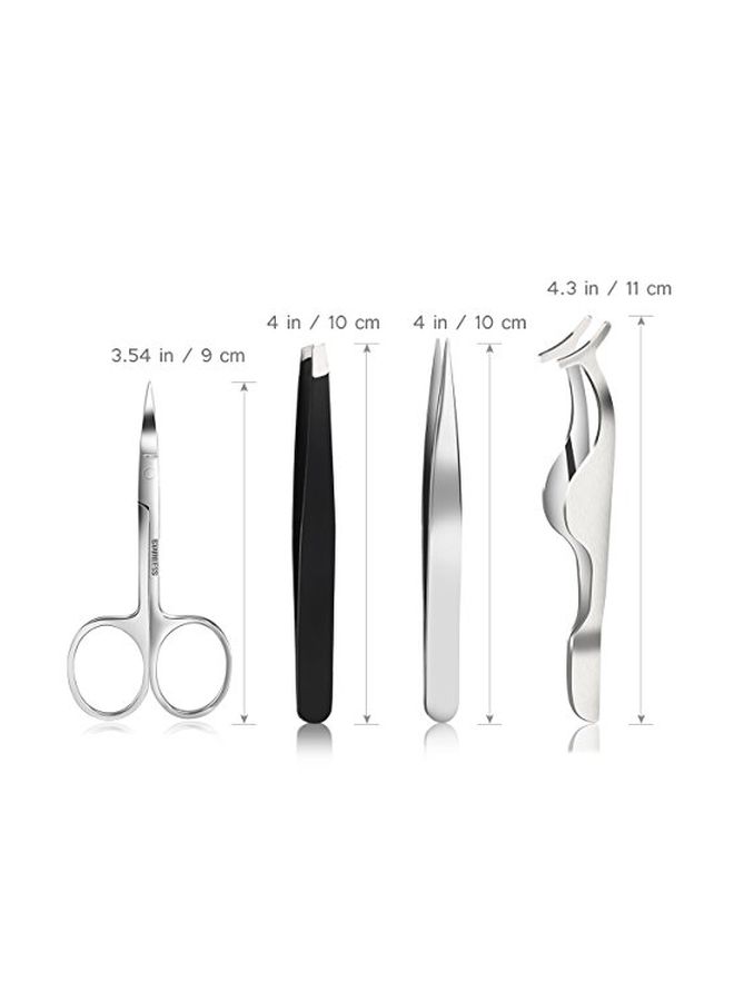 PIXNOR 4-Piece Stainless Steel Luxury Tweezers With Eyebrow Scissor Silver/Black - Image 3