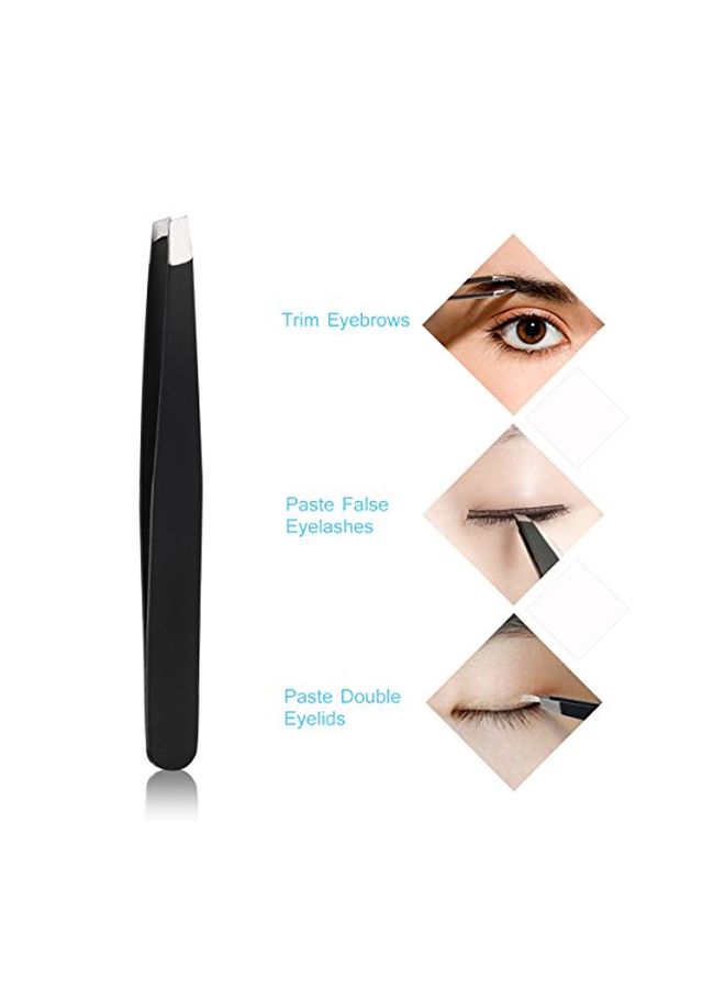 PIXNOR 4-Piece Stainless Steel Luxury Tweezers With Eyebrow Scissor Silver/Black - Image 2