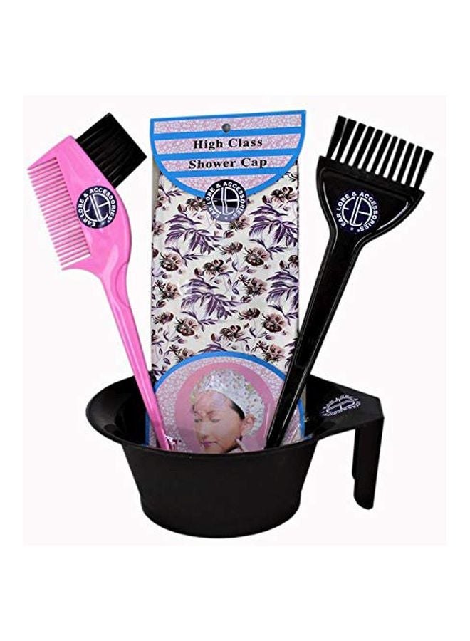 Plastic Hair Dye Bowl With Brush And Re-Useable Shower Cap Black/Pink - v1569221493/N29298092A_1