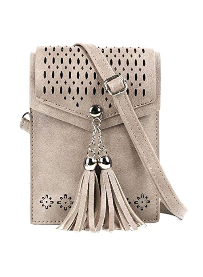 seOSTO - Tassel Cell Phone Holder Crossbody Bag Beige - Image 1