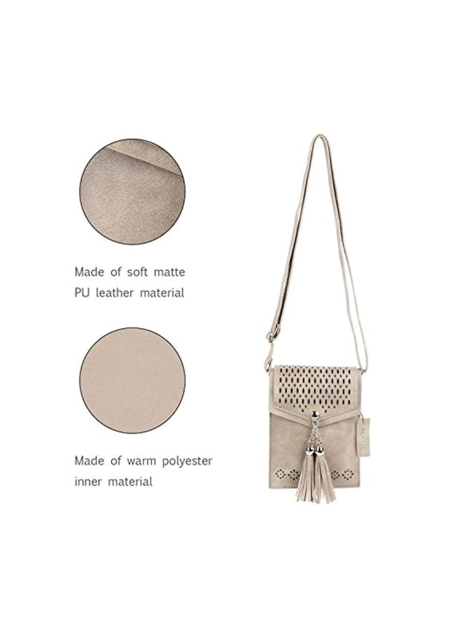 seOSTO - Tassel Cell Phone Holder Crossbody Bag Beige - Image 1