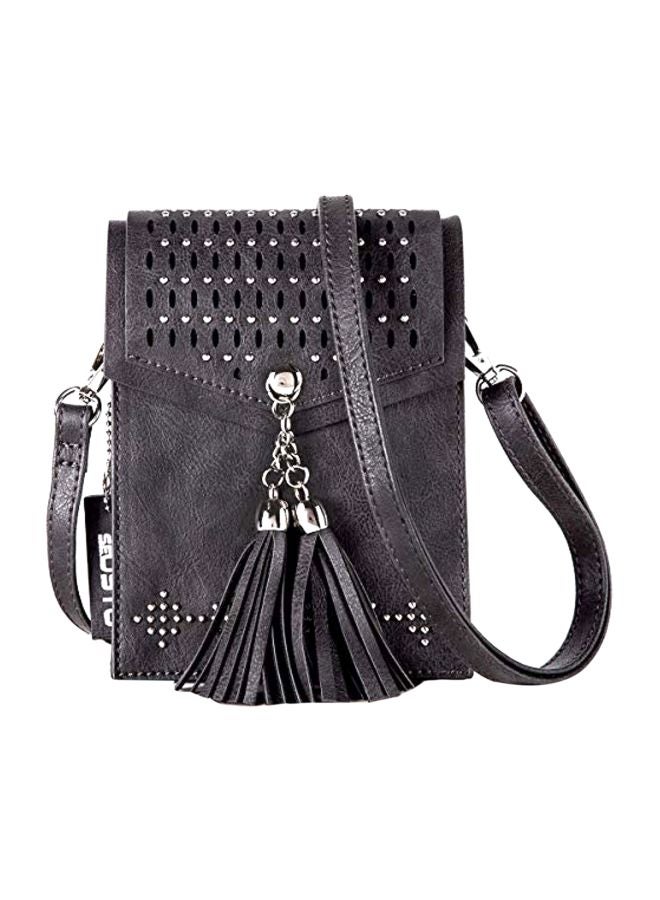 seOSTO Synthetic Leather Snap Crossbody Bag Black - Image 1