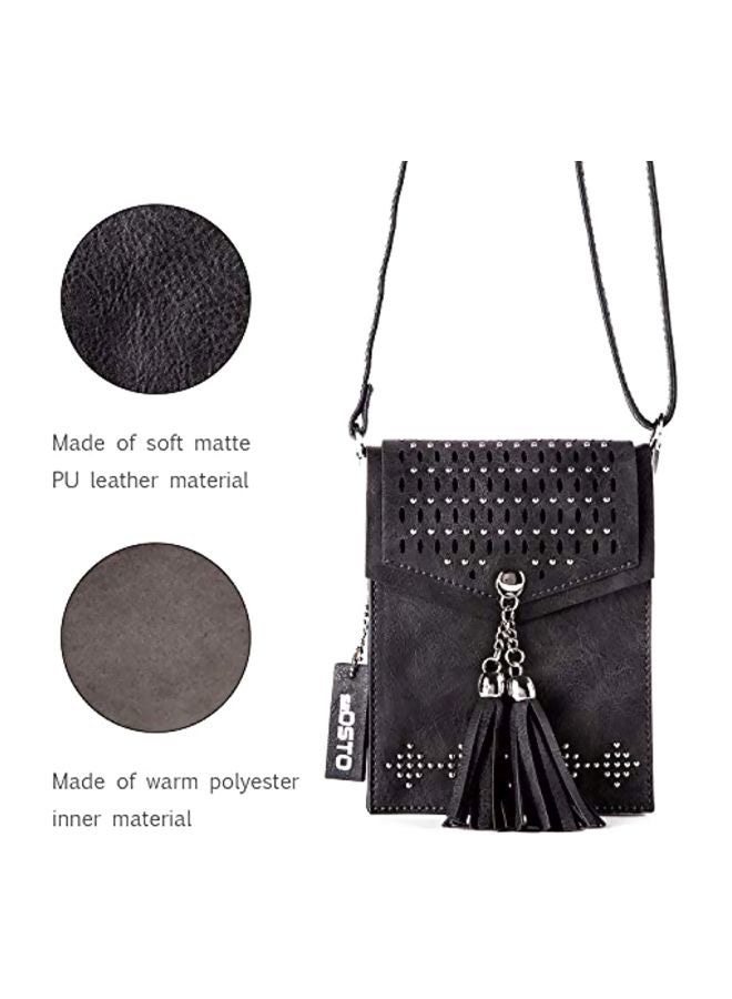 seOSTO Synthetic Leather Snap Crossbody Bag Black - Image 4