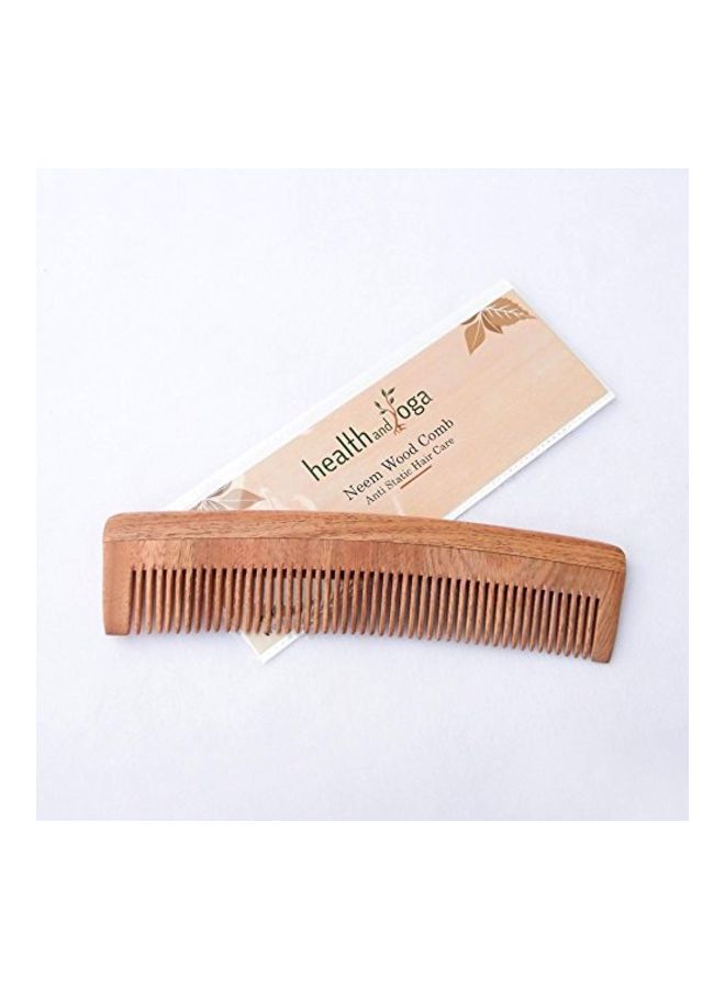 HealthAndYoga Handcrafted Neem Wood Comb Beige 7inch - Image 2