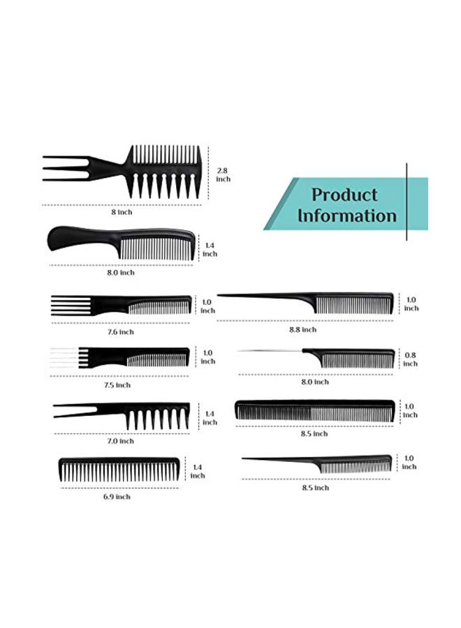 Oneleaf - 10-Piece Professional Styling Comb Set Black - Image 1