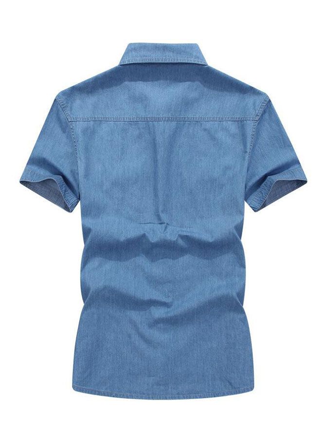 Hombre Short Sleeve Cotton Shirt With Pocket Light Blue - Image 2