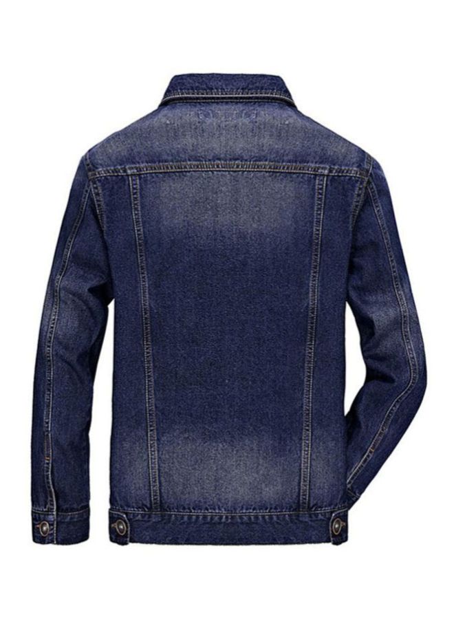 Generic - Solid Patterned Long Sleeve Denim Jacket With Multi-Pocket Blue - Image 1