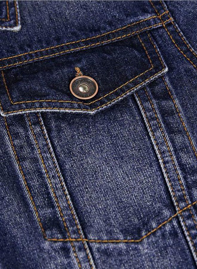 Generic - Solid Patterned Long Sleeve Denim Jacket With Multi-Pocket Blue - Image 1