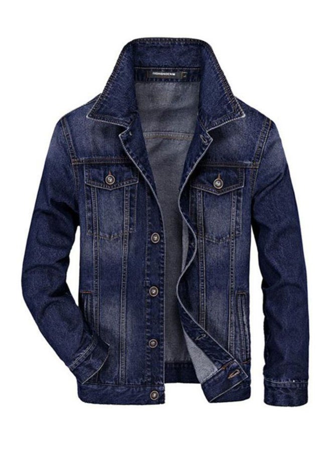 Generic - Solid Patterned Long Sleeve Denim Jacket With Multi-Pocket Blue - Image 1