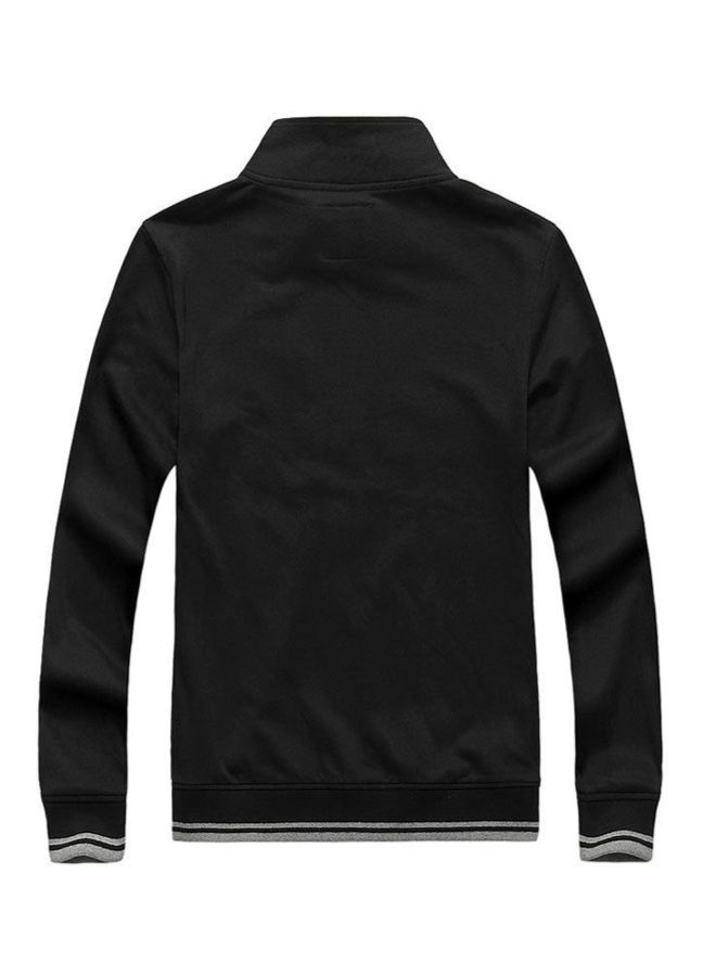 Solid Patterned Long Sleeve Cotton Sports Jacket With Multi-Pocket Black/Grey - Image 2