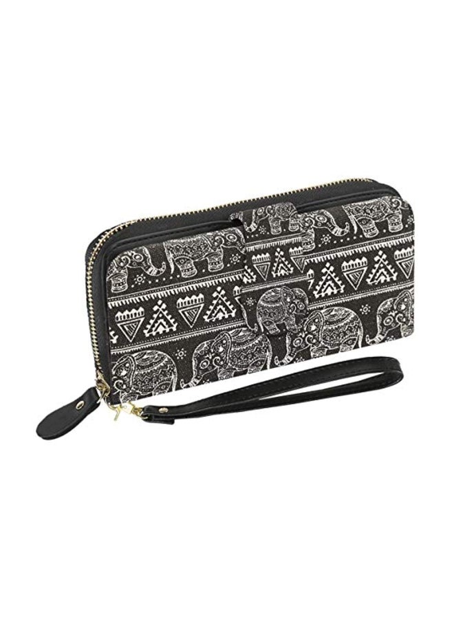 LATH.PIN - Elephant Pattern Bohemian Wallet Black/White - Image 1