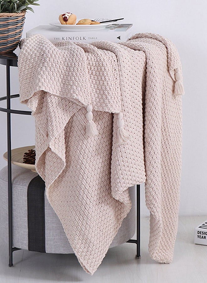 Tassels Design Air Condition Throw cotton Beige 130x170cm 